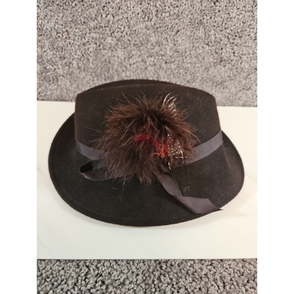 Vintage Lancaster 100% Wool Fedora Black With Feathers